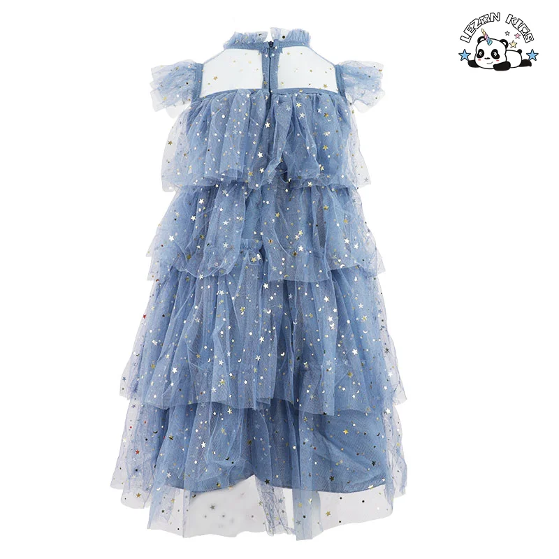 LEZONKIDS - Summer Clothing Shining Layered Gauze Ball Gown Cake Girl Dresses for Wedding Pageant Party